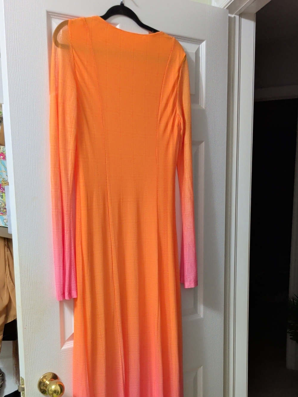 Women's Orange to Pink Ombre Long Sleeve Dress